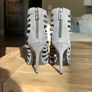 Stone Grey Leather Schutz Cage heels